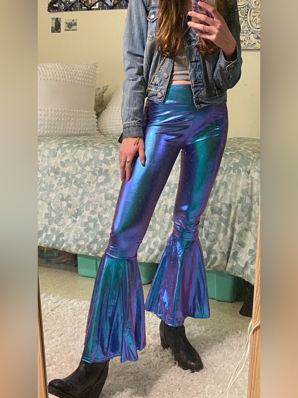 Shiny Metallic Purple Blue Dancing Queen/Mermaid Flare Tight Fitting Pants